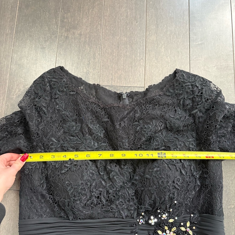 Alyce Paris Black Lace Evening Maxi Dress Size 12 (3/4) Sleeve Wedding Guest - Picture 6 of 13